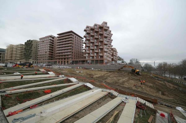 This photograph taken on Dec 19, 2023, shows buildings under co<em></em>nstruction at the Olympic Village site of the Paris 2024 Summer Olympic and Paralympic Games, during a media tour, in Saint-Denis, suburb of Paris.