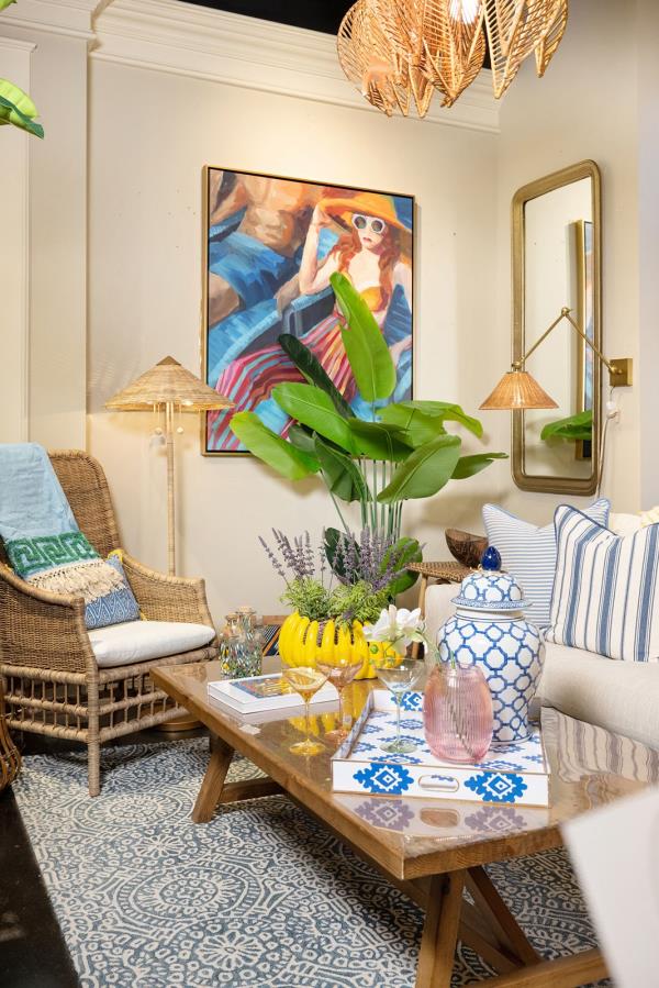 The Coastal Grandma trend combines classic beachy elements with nostalgic decor accents.