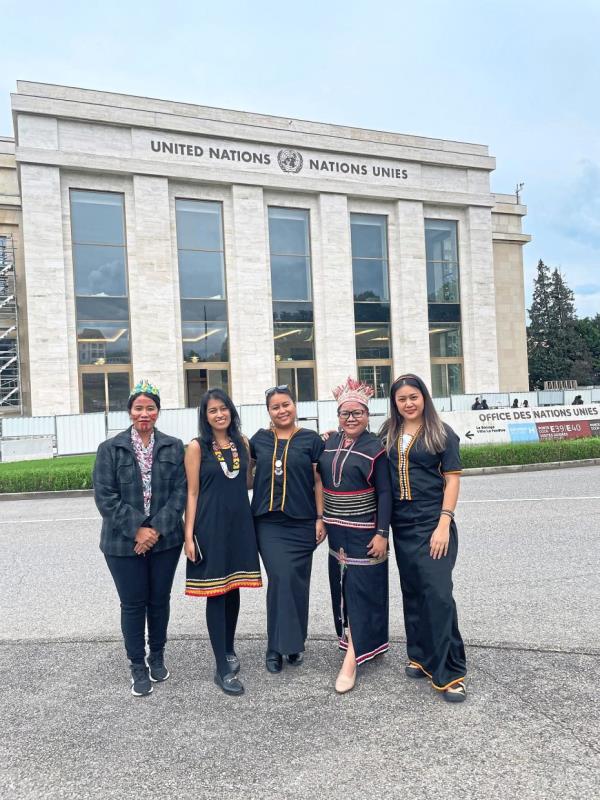 The Orang Asal delegation at the United Nations in Geneva, Switzerland (from left) Ita Bah Nan, Cynthia Lorraine, Rojieka Mahin, Maslah, and Junia Anilik.