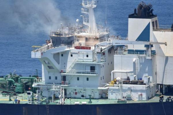 Smoke rises from the Greek-flagged oil tanker Sounio<em></em>n, which has been on fire since August 23, on the Red Sea,