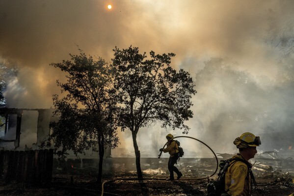 Firefighters battle the Boyles Fire in Clearlake, Calif., on Sunday, Sept. 8, 2024. (AP Photo/Noah Berger)